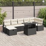 Ensemble de Canapé de Jardin de 8 Pièces avec Coussins Noir Rattan Poly