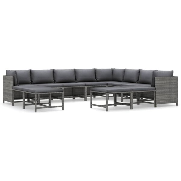vidaXL Salon de jardin 12 Pièces avec coussins Résine tressée Gris