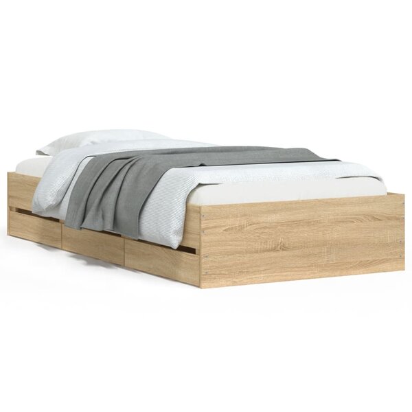 vidaXL Cadre de lit et tiroirs chêne sonoma 90x200cm bois d'ingénierie