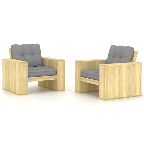 vidaXL Chaises de jardin lot de 2 avec coussins gris Pin imprégné