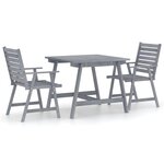 vidaXL Mobilier à dîner de jardin 3 Pièces Gris Bois d'acacia massif