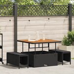 vidaXL Ensemble de salle à manger jardin 3 pièces avec coussins noir poly rotin acacia