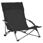 vidaXL Chaises de plage pliables 2 Pièces Noir Tissu