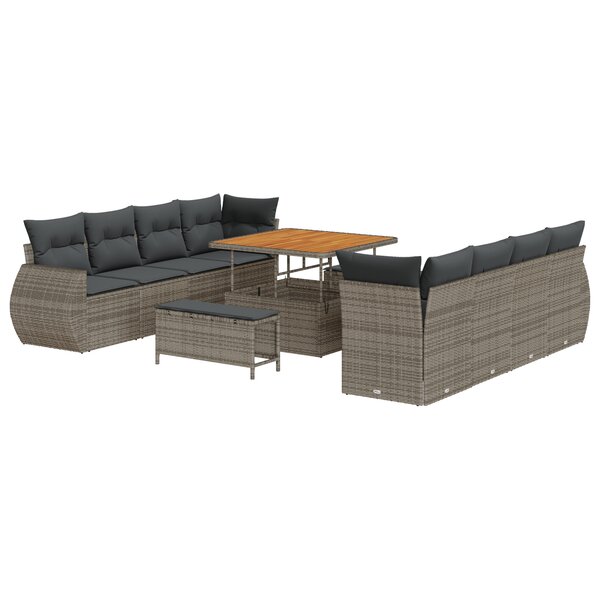 vidaXL Ensemble de Canapés de Jardin 11 Pièces avec Coussins Gris Rattan Poly