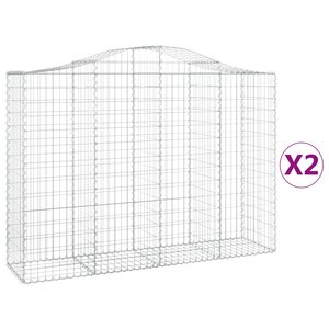 vidaXL Paniers à gabions arqués 2 Pièces 200x50x140/160 cm Fer galvanisé