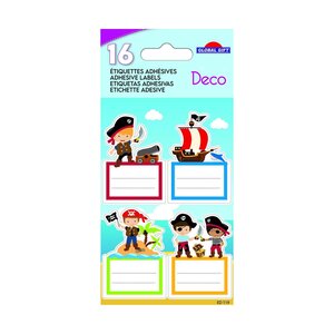 16 étiquettes adhésives scolaires - Rectangle - Pirates - Dorures