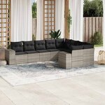 vidaXL Salon de jardin 9 Pièces avec coussins gris clair résine tressée