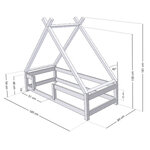 Lit Tipi enfant avec barrière bois massif gris 80 x 180 cm