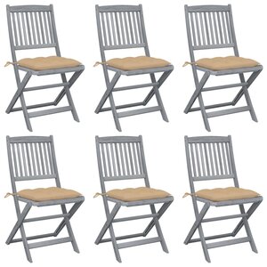 vidaXL Chaises pliables d'extérieur lot de 6 et coussins Bois d'acacia