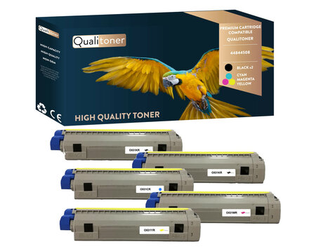 Qualitoner x5 toners 44844508 (noir x2 + cyan + magenta + jaune) compatible pour oki