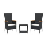 vidaXL Ensemble à manger de jardin avec coussins 3 Pièces Noir