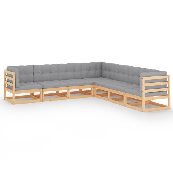 Salon de jardin meuble d'extérieur ensemble de mobilier 7 pièces avec coussins bois de pin massif 02_0017131