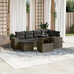 vidaXL Salon de jardin avec coussins 7 Pièces gris résine tressée
