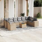 vidaXL Salon de jardin 11 Pièces avec coussins beige résine tressée