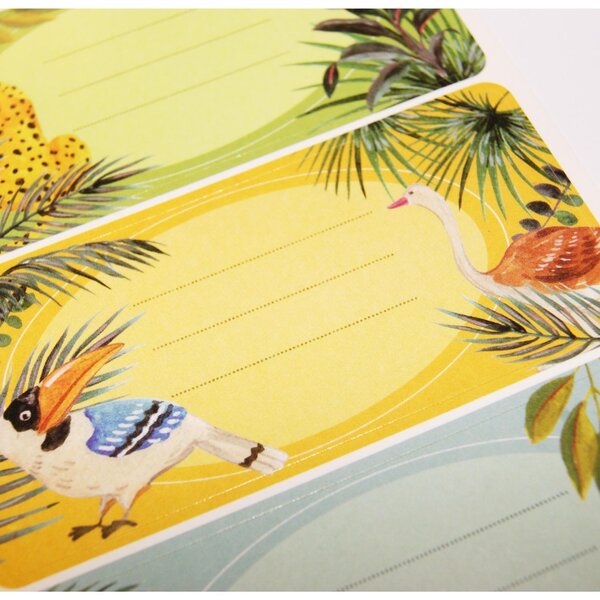 12 étiquettes adhésives scolaires - Rectangle - Jungle tropicale