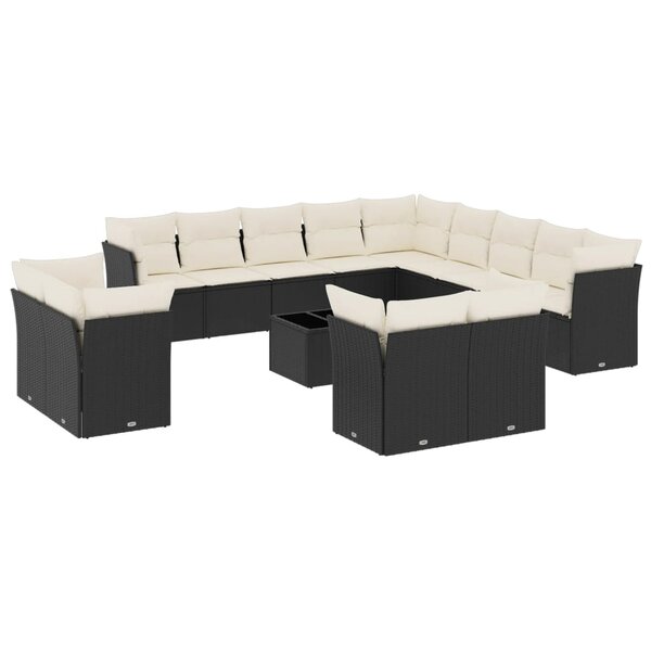 vidaXL Salon de jardin avec coussins 14 Pièces noir résine tressée