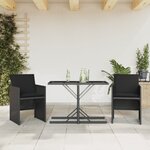 vidaXL Ensemble de bistro 3 Pièces avec coussins noir résine tressée