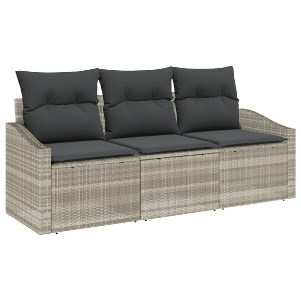 vidaXL Ensemble de salle à manger de jardin 3 pièces avec coussins gris clair en poly rotin