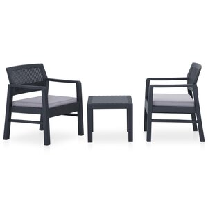 vidaXL Salon de jardin 3 Pièces avec coussins Plastique Gris