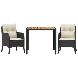 vidaXL Ensemble à manger de jardin avec coussins 3 Pièces Noir
