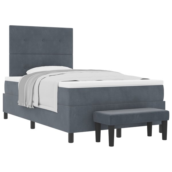 vidaXL Lit avec Sommier avec Matelas et Banc Gris Foncé 120x190 cm Velours