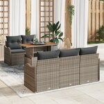 Ensemble de canapé de jardin de 6 pièces avec coussins en gris Poly Rotin Acacia