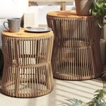 vidaXL Tables d'appoint de jardin 2Pièces dessus en bois beige poly rotin