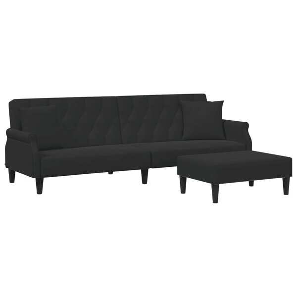 vidaXL Canapé-lit à 2 places et oreillers et repose-pied noir velours