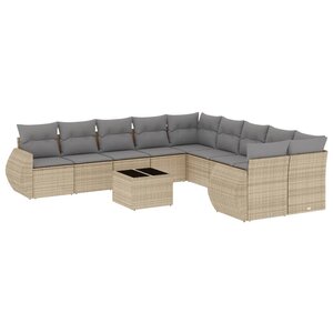vidaXL Salon de jardin 11 Pièces avec coussins beige résine tressée
