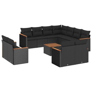vidaXL Salon de jardin 12 Pièces avec coussins noir résine tressée