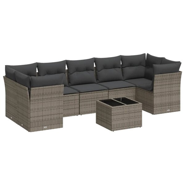 vidaXL Salon de jardin 8 Pièces avec coussins gris résine tressée