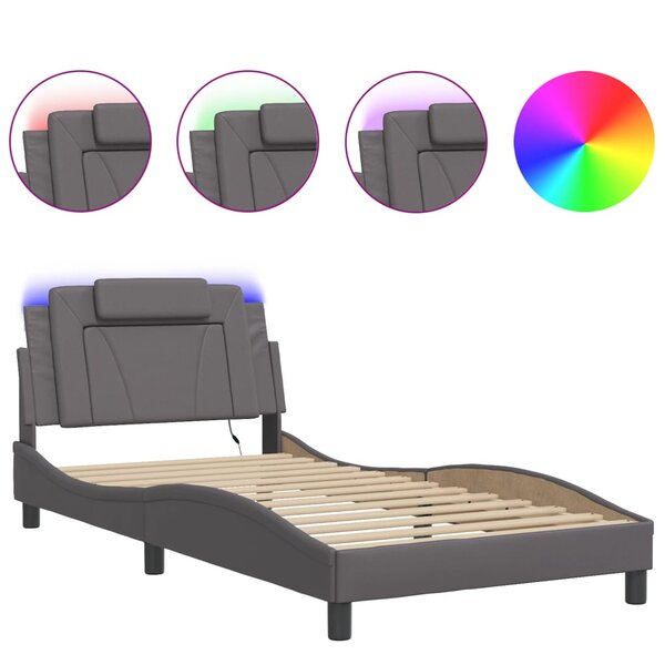vidaXL Cadre de lit avec lumières LED gris 100x200 cm similicuir