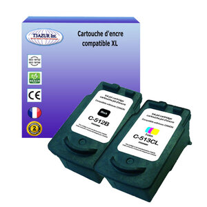 2x cartouches compatibles avec canon pixma ip2700 ip2702 remplace canon pg-512 cl-513 (noire+couleur) - t3azur