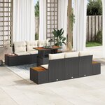 vidaXL Ensemble de salle à manger de jardin 7 pièces avec coussins Noirs en Poly Rattan et Acacia