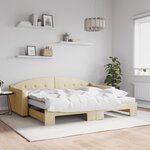 vidaXL Lit de jour avec gigogne et matelas crème 90x200 cm tissu