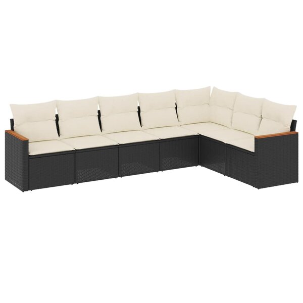 vidaXL Salon de jardin 7 Pièces avec coussins noir résine tressée