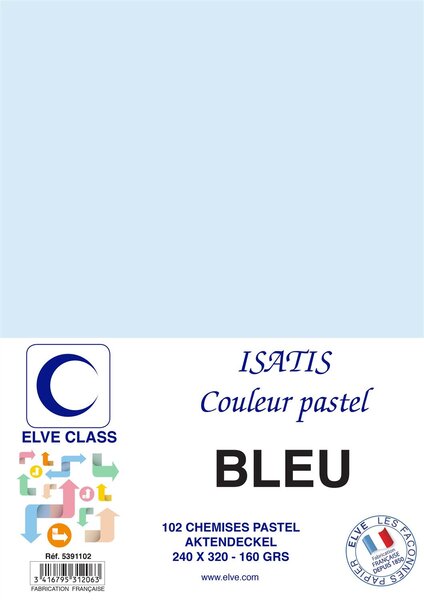 Pqt de 102 Chemises 160 g 240 x 320 mm ISATIS Coloris Pastel Bleu ELVE