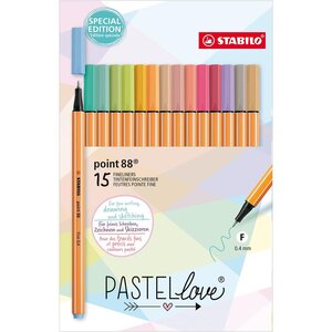 set de 15 stylos-feutres pointe fine point 88 coloris pastel x 10 STABILO