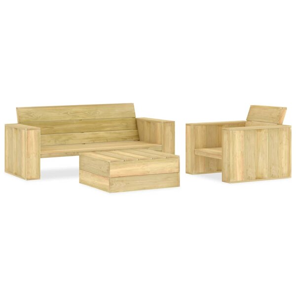 vidaXL Salon de jardin 3 Pièces Bois de pin imprégné