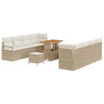 Ensemble de Canapés de Jardin 11 Pièces avec Coussins Beige Poly Rattan Acacia