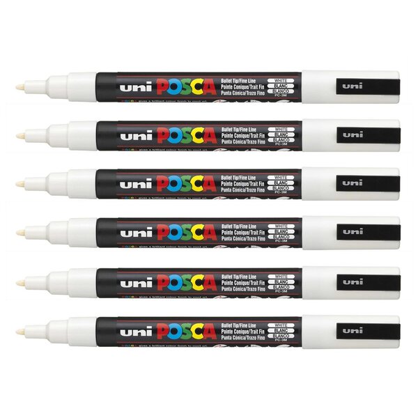 Marqueur pointe conique fine POSCA PC3M 0,9 - 1,3mm Blanc x 6 POSCA