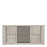 Enfilade ANTIBES 2 portes coulissantes + 3 tiroirs - chêne champagne et béton beige - 206 x 44.9 x 94 cm