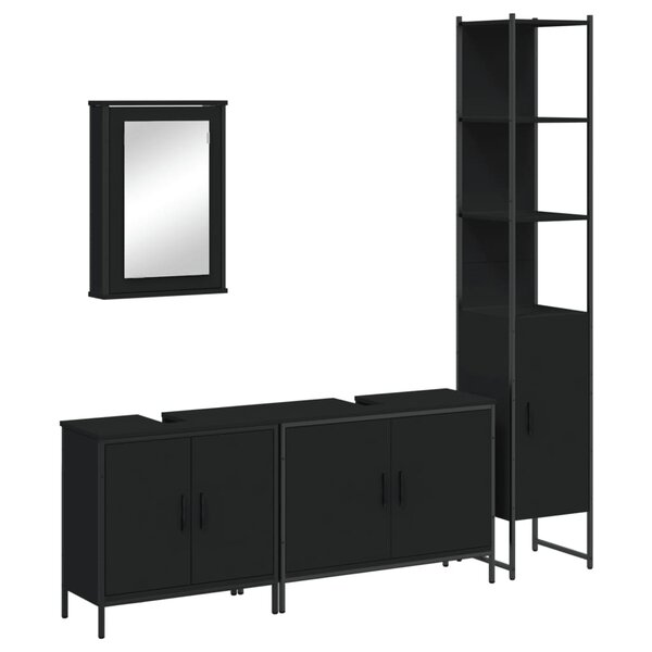 vidaXL Ensemble de meubles salle de bain 4 Pièces noir bois d'ingénierie
