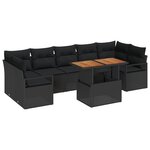Ensemble de sofa de jardin de 8 pièces avec coussins en poly rattan noir acacia
