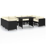 vidaXL Salon de jardin 10 Pièces avec coussins Résine tressée Noir