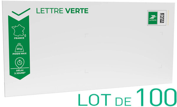 Prêt-à-Poster - Lettre Verte - 20g - Format DL - Enveloppes en lot de 100