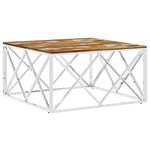 vidaXL Table basse argenté acier inoxydable/bois massif récupération