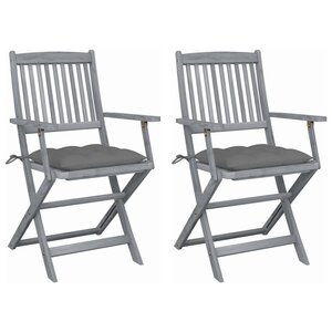 vidaXL Chaises pliables d'extérieur lot de 2 et coussins Bois d'acacia