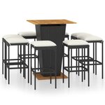 vidaXL Ensemble de bar de jardin 9 Pièces et coussins Résine tressée Noir
