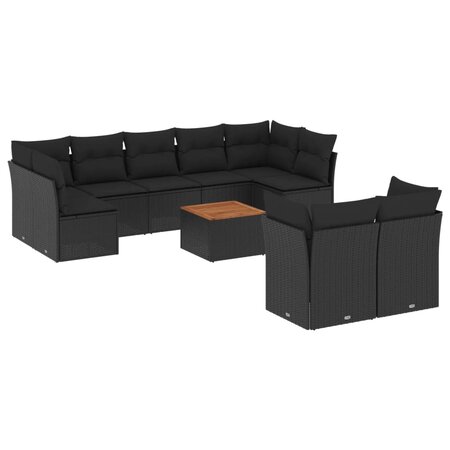 vidaXL Salon de jardin 10 Pièces avec coussins noir résine tressée